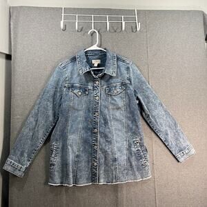 LOGO by Lori Goldstein Denim Jacket with Frayed Hem Medium Vintage Size Reg 10